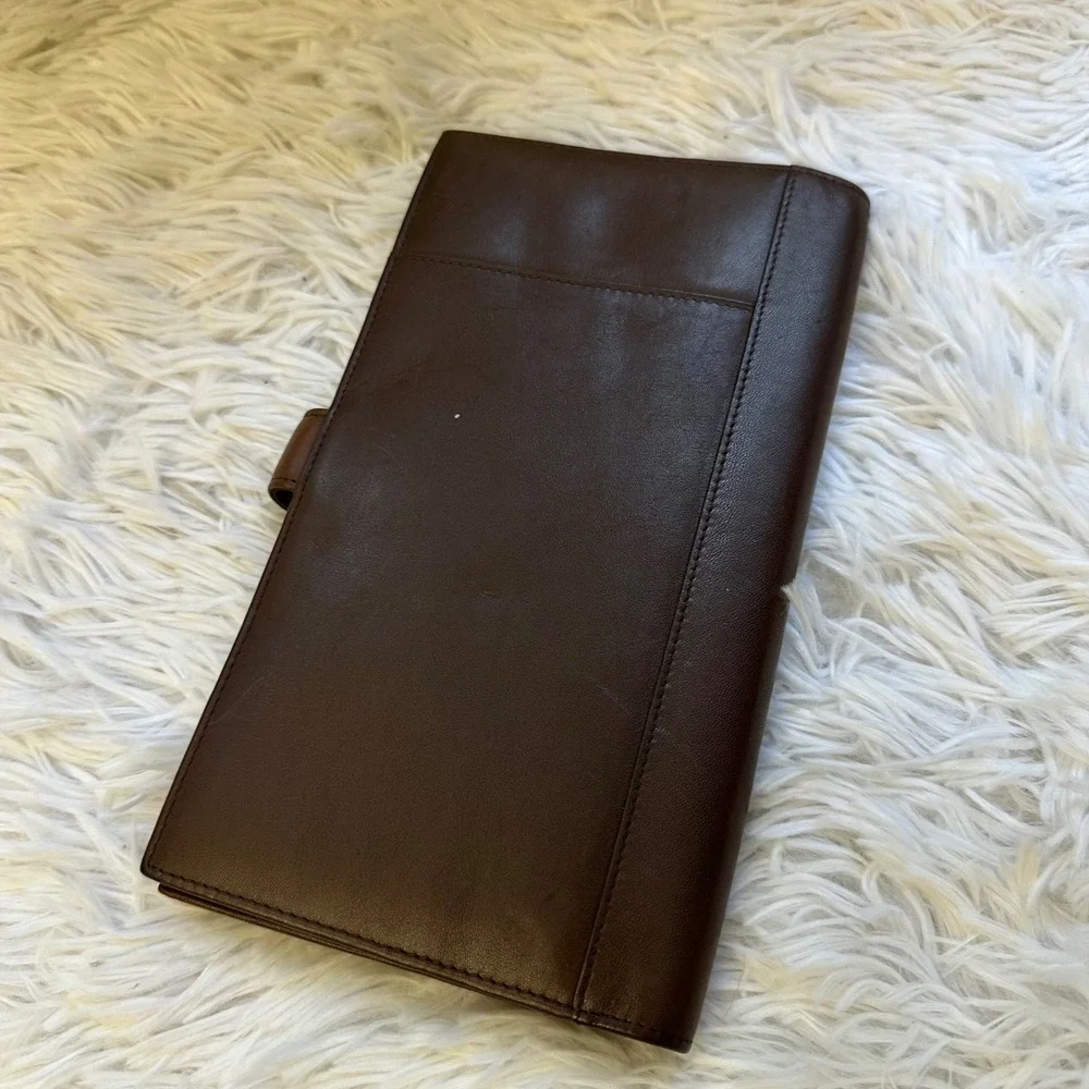 TUMI Vintage Brown Leather Long Bifold Organizer Wallet Card, Check Holder, Zip
